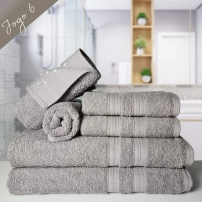 Jogo de Toalha 6 pçs Gigante Felpuda Itália Soft 100% Algodão Cinza