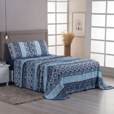 Jogo Cama Lençol Sonnet Casal Padrão Malha Estampada 100% Algodão 4 Peças - Geométrico - Azul Marinho