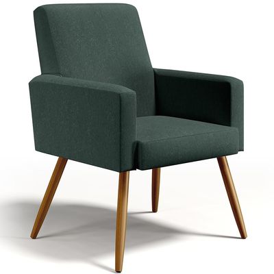 Kit 02 Poltronas Decorativas Para Sala Estar Maria W01 Pés Palito Linho Verde Musgo - Lyam Decor