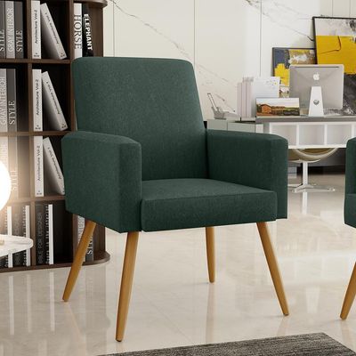 Kit 02 Poltronas Decorativas Para Sala Estar Maria W01 Pés Palito Linho Verde Musgo - Lyam Decor
