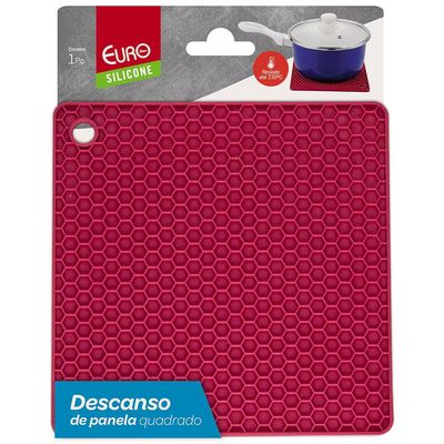 Descanso de Panela Quadrado em Silicone 17x17 cm Euro Vermelho