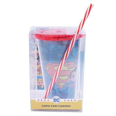 Copo com Canudo Logo Superman DC Comics 450ml - Tasco Inport