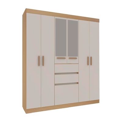 Guarda-Roupa Casal Berna com 6 Portas 2 Gavetas 4 Prateleiras e 172cm de largura Genialflex Freijó/White Laca