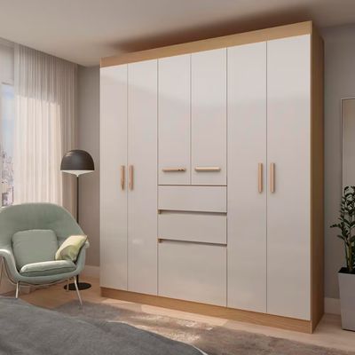 Guarda-Roupa Casal Berna com 6 Portas 2 Gavetas 4 Prateleiras e 172cm de largura Genialflex Freijó/White Laca