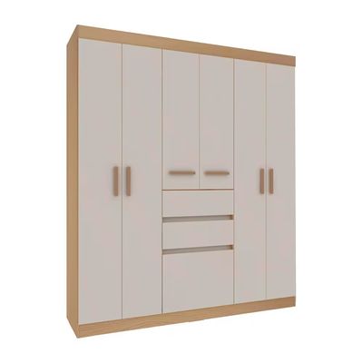 Guarda-Roupa Casal Berna com 6 Portas 2 Gavetas 4 Prateleiras e 172cm de largura Genialflex Freijó/White Laca