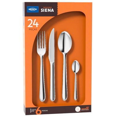Faqueiro em Aço Inox Siena 24 Peças Brinox Inox