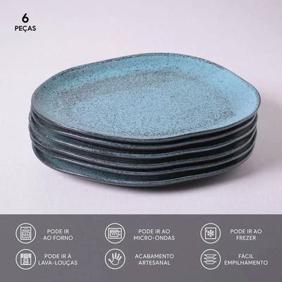 Conjunto de Pratos Rasos Ovais Orgânico 31cm 6 Peças Porto Brasil n/a
