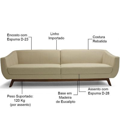 Sofá 4 Lugares Para Sala De Estar Atenas 300 Cm Bege B-298
