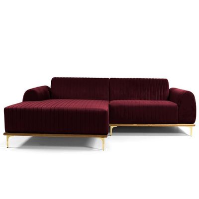 Sofá 4 Lugares Com Chaise Molino 255cm Veludo Marsala C-278