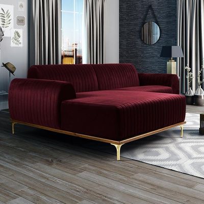Sofá 4 Lugares Com Chaise Molino 255cm Veludo Marsala C-278