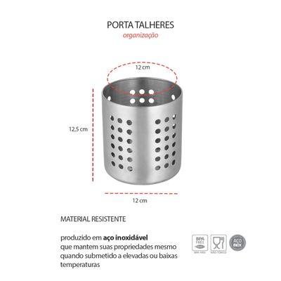 Porta Talheres Utensilios Suporte Aço Inox 12,5cm