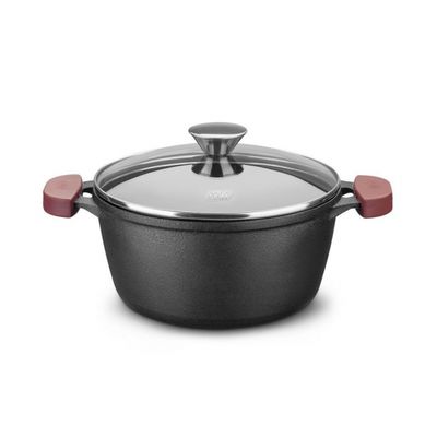 Caçarola De Ferro Fundido C/ Tampa de Vidro Forno e Fogão 18Cm 1,6L MTA 8339