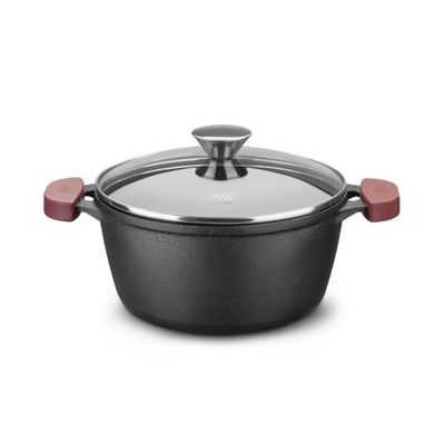 Caçarola De Ferro Fundido C/ Tampa de Vidro Forno e Fogão 18Cm 1,6L MTA 8339