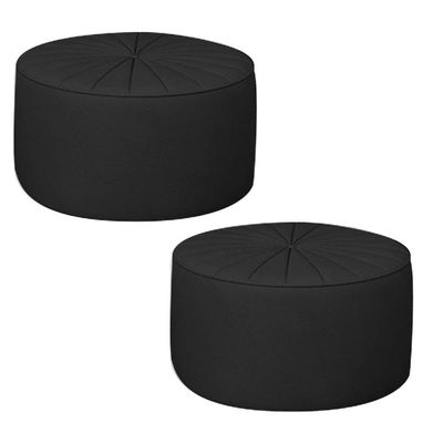 Kit 2 Puffs Decorativos Sala De Estar Round PU Preto - Gran Belo