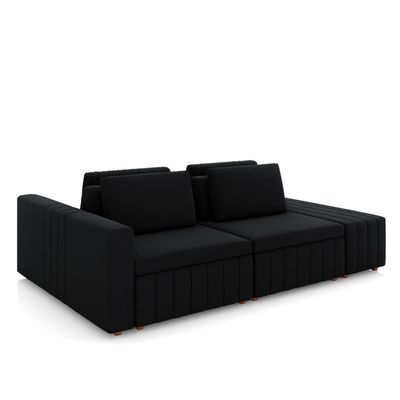 Sofá Ilha com Encosto e Almofadas Móveis Olimpo 285cm Modulado Veludo Preto G45 - Gran Belo