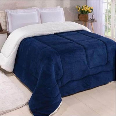 Edredom Coberdrom Fenix Solteiro Sherpa e Manta - Azul Royal