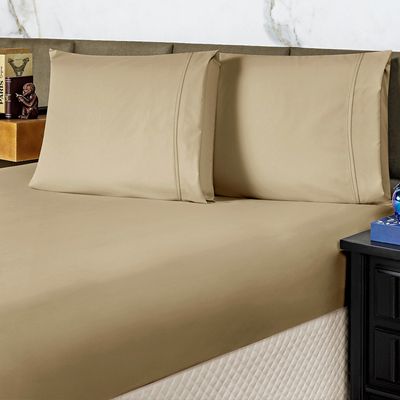 Jogo de Cama Lençol Queen Conforto Percal 300 Fios 3 Peças - Cáqui