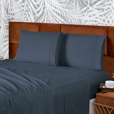 Jogo de Cama Lençol Queen Conforto Percal 300 Fios 4 Peças - Azul