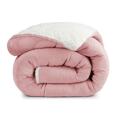 Edredom Coberdrom Esquimó King Sherpa Toque Lã Carneiro - Rosa - 100% Poliéster