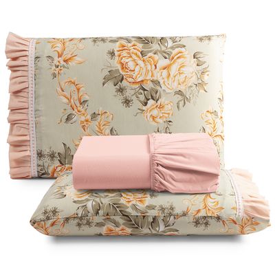 Kit Jogo de Cama Lençol Casal Minuano 3 Peças com 4 Unidades - 100% Algodão