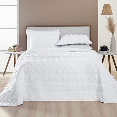 Cobre Leito Colcha King Pompom 3 Peças Branco- 100% Poliéster