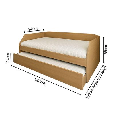 Sofá Cama Solteiro Duo Com Cama Auxiliar Em Mdf Reforçado 15mm Amendoa
