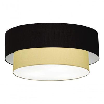 Plafon Duplo Cilíndrico Vivare Md-3021 Cúpula Em Tecido 80x60cm - Bivolt Preto-bege 127/220v