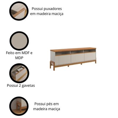 Rack Para Até 70 Polegadas 1 Porta E 2 Gavetas Elegance 1,83m Lukaliam Móveis Off White-jequitiba Off White-jequitiba
