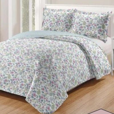 Kit Cobre Leito Colcha Daily King 3 Peças Dupla Face Estampado - Floral 56 - 100% Poliéster