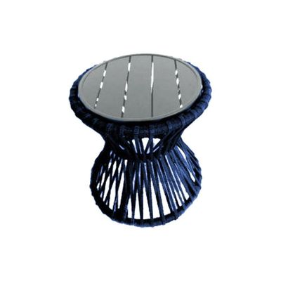 Mesa De Centro Sol Em Corda Náutica E Base Em Alumínio Cinza 70cm Azul Marinho - Cor: Azul