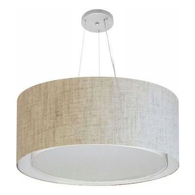 Lustre Pendente Cilíndrico Duplo Vivare Md-4303 Cúpula Em Tecido 70x30cm - Bivolt Rustico-bege 127/220v