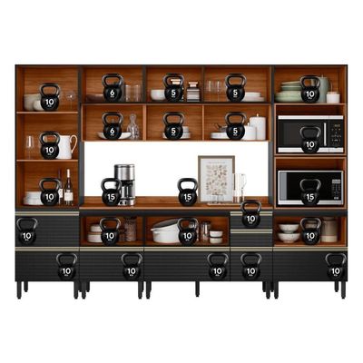 Cozinha Modulada Proença 6 Peças Com Cristaleira Nogueira Touch/carbono Prime Tx