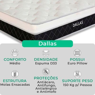 Cama Box King Branco Colchão Dallas Molas Vstore 193x203x20