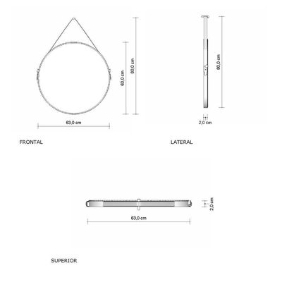 Espelheira Adnet 50 Cm Com Alça Preto