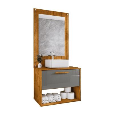 Conjunto Gabinete Com Espelheira Para Banheiro Orion Naturalle-titanium