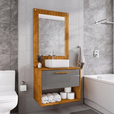 Conjunto Gabinete Com Espelheira Para Banheiro Orion Naturalle-titanium