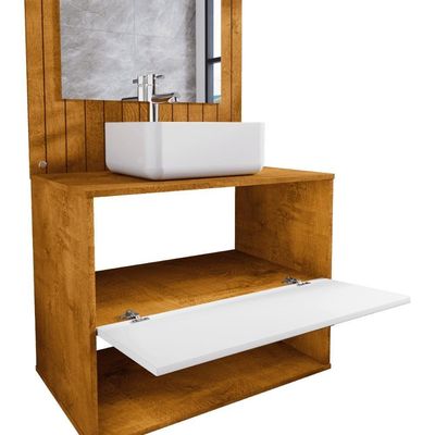 Conjunto Gabinete Com Espelheira Para Banheiro Orion Naturalle-titanium