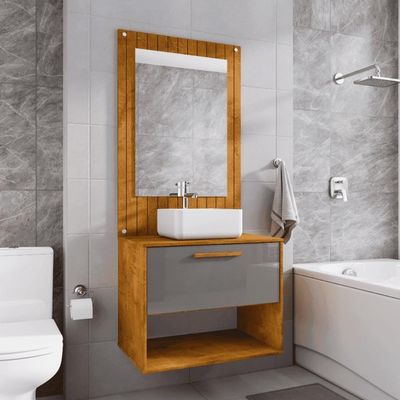 Conjunto Gabinete Com Espelheira Para Banheiro Orion Naturalle-titanium