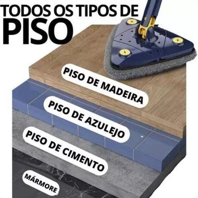 Esfregão Triangular Rodo Limpador Giratório Mop + Refil