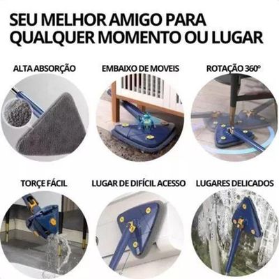 Esfregão Triangular Rodo Limpador Giratório Mop + Refil