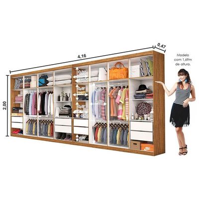Closet Casal Duplo Rubi Premium 16 Portas Plus 8 Gavetas Cinamomo