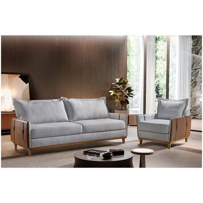 Conjunto Living 4 Lugares Sofá E Poltronas Dubai Móveis Mix Cinza