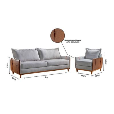 Conjunto Living 4 Lugares Sofá E Poltronas Dubai Móveis Mix Cinza