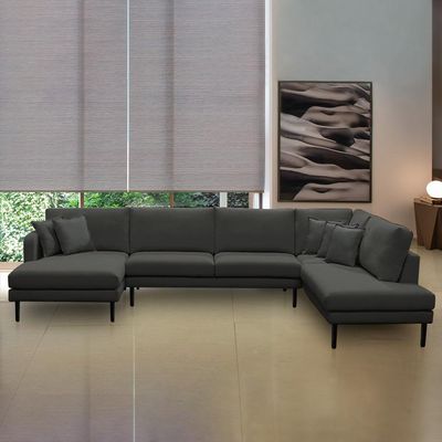 Sofá Decorativo Sala de Estar Osaka 400cm Modulado em U com Almofadas Linho Grafite