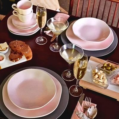 Conjunto 2 Pratos Fundos 22,5cm Ryo Pink Sand Porcelana Oxford