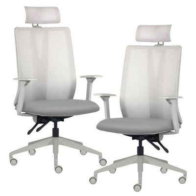 Kit 2 Cadeiras Escritório Giratória Presidente Flow F02 Base Cinza Sintético Cinza - Lyam Decor