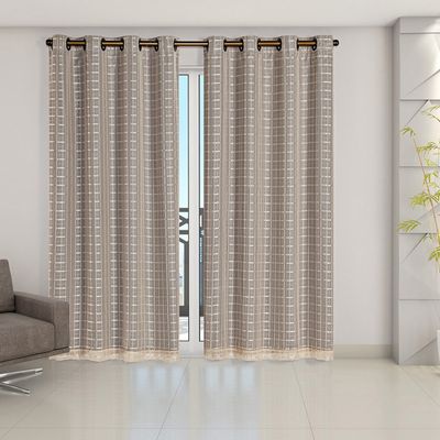 Cortina Blackout Cinza com Voil Xadrez 2,80 m x 2,30 m 100% Poliéster - Avelã