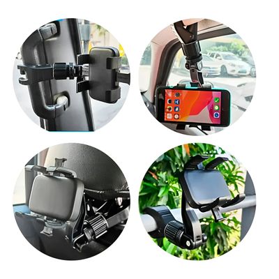 Suporte Gancho Preto Celular Automotivo Rotação 360° - Ajustável e Seguro