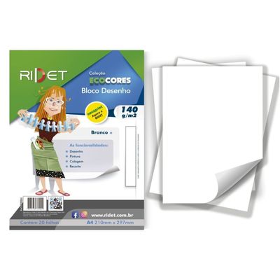 Bloco Ecocores Desenho Branco 140g A4 20 folhas - Ridet
