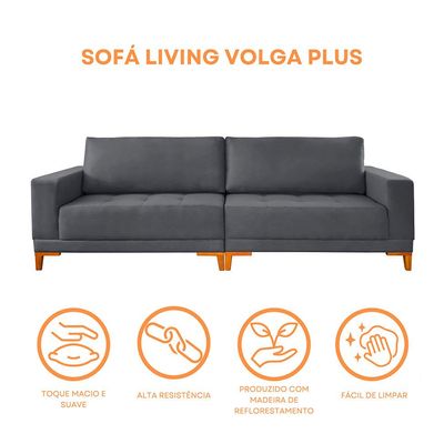 Sofá 4 Lugares Volga Plus Veludo Grafite 280 cm